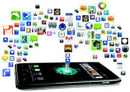 Smartphone with various app icons emerging.