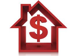 Red house outline with dollar symbol inside.
