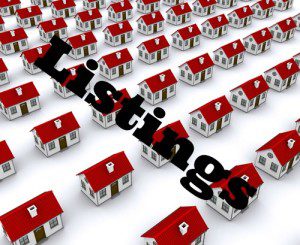 Rows of houses with "Listings" text overlay.