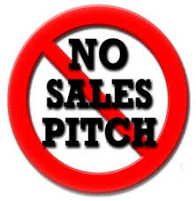 No sales pitch symbol with red circle.